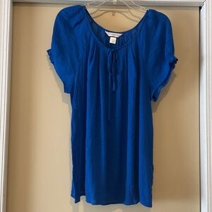 Christopher & Banks blue crinkle fabric large peasant blouse tie front